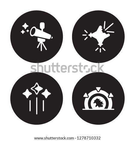 4 vector icon set : Telescope, Stars, Supernova, Stargate isolated on black background