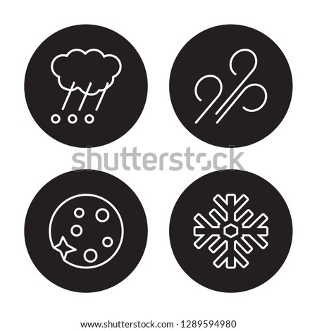 4 linear vector icon set : Haze, Gust, Hailstorm, Full moon isolated on black background, Haze, Gust, Hailstorm, Full moon outline icons