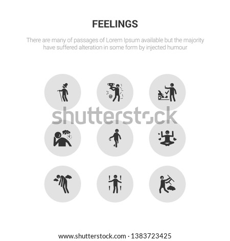 9 round vector icons such as mad human, meh human, miserable human, motivated nervous contains nostalgic ok old optimistic.