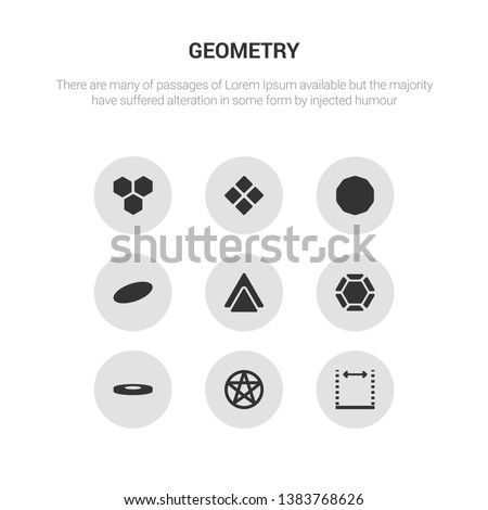 9 round vector icons such as dimensions, pentagrammic, disk, dodecahedron, double hexagon of small triangles contains ellipse, ennegon, geometry, hexagon. dimensions, pentagrammic, icon3_, gray