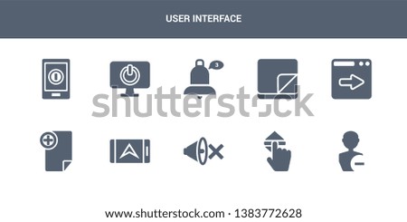 10 user interface vector icons such as minus, move, mute, navigation, new file contains next page, note, notification, off, on. user interface icons