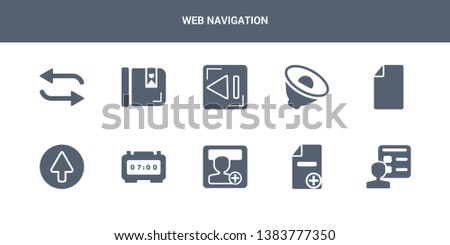 10 web navigation vector icons such as account, add, add user, alarm clock, arrow contains attachment, audio, back, bookmark, repeat. web navigation icons