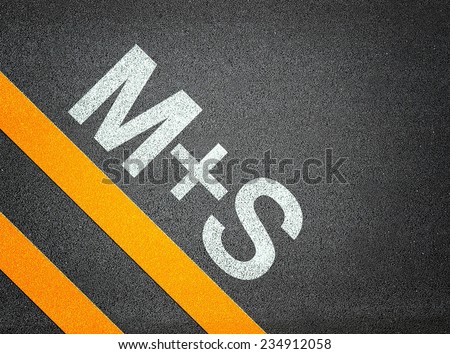 M+S Tires M&S  Text Writing Road Asphalt Word Floor Ground Stok fotoğraf © 