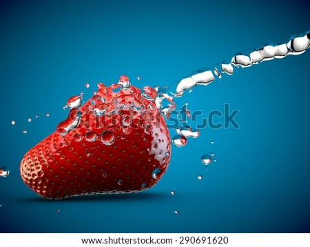Strawberry water splash fruit fresh healthy blue 3D