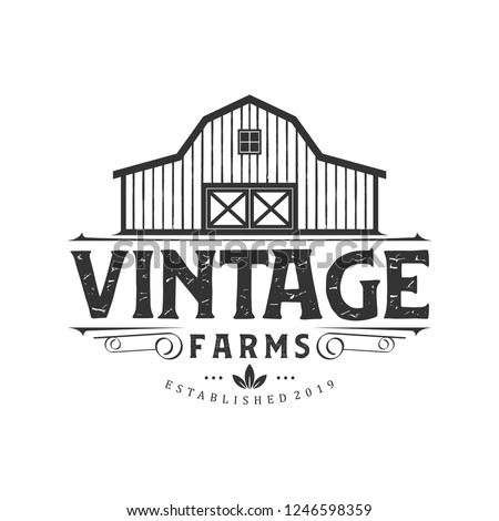 Vintage farm logo design - barn wood building house farm cow cattle 