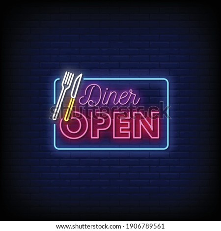 Diner Open Neon Signs Style Text Vector