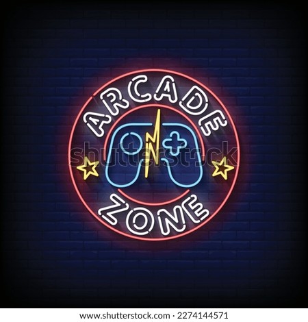 Neon Sign arcade zone with brick wall background vector