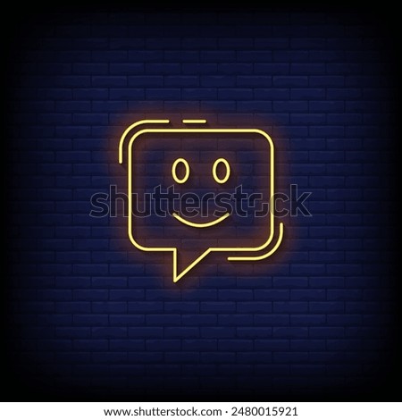 slightly smile face emoji symbol neon sign vector