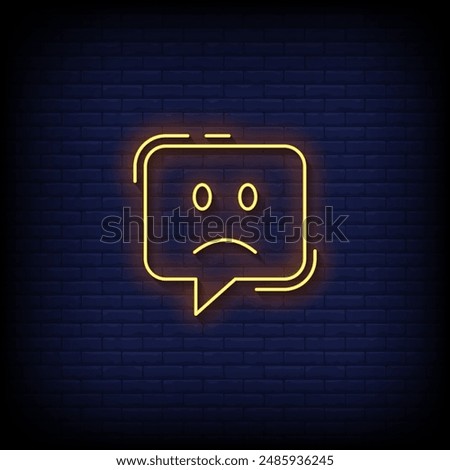 slightly frowning emoji symbol neon sign vector