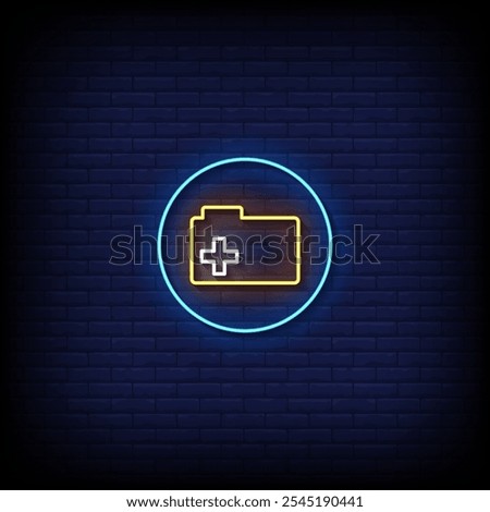 icon add folder neon sign vector with brick wall background