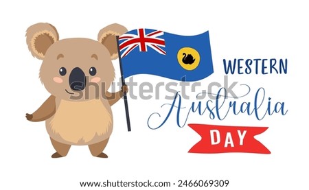 Western Australia Day banner. Cute cartoon coala holding west australian flag