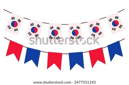 South Korea flags garland, bunting garland, vector illustration, isolated on white