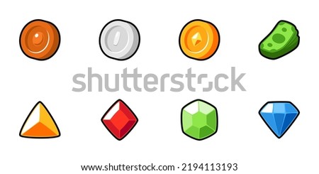 Isolated flat money collection icons for game, interface, sticker, app. The sign in a cartoon style for match 3. The sprite can be used like a craft element in hyper casual mobile game
