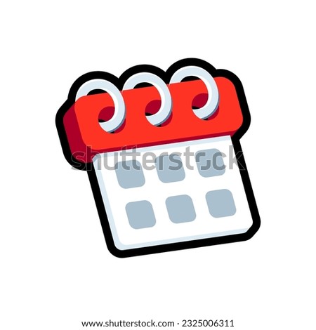 Isolated flat 3d calendar icon for game, interface, sticker, app. The sign in a cartoon style for match 3 or hyper casual. The sprite can be used like a craft element in hyper casual mobile game