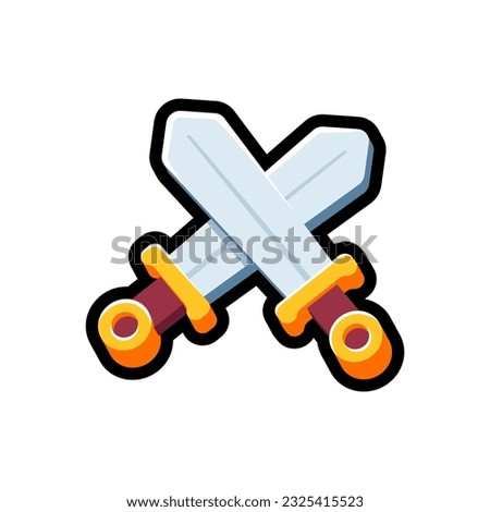 Isolated flat 3d swords icon for game, interface, sticker, app. The sign in a cartoon style for match 3, arcade, rpg. The sprite for craft element in hyper casual mobile game