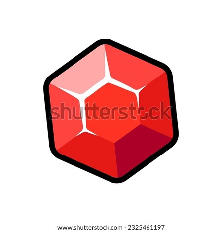 Isolated flat 3d ruby icon for game, interface, sticker, app. The sign in a cartoon style for match 3, arcade, rpg. The sprite for craft element in hyper casual mobile game