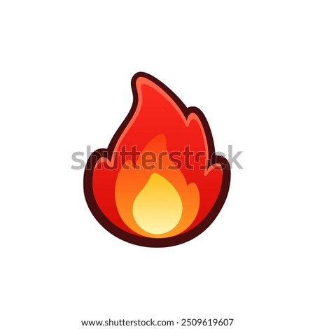 Isolated flat 3d fire icon for game, interface, sticker, app. The sign in a cartoon style for match 3, arcade, rpg. The flame sprite for craft element in hyper casual mobile game