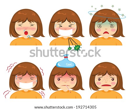 Cartoon Face Sickness, Cold Symptoms Of Girl Stock Vector 192714305 ...