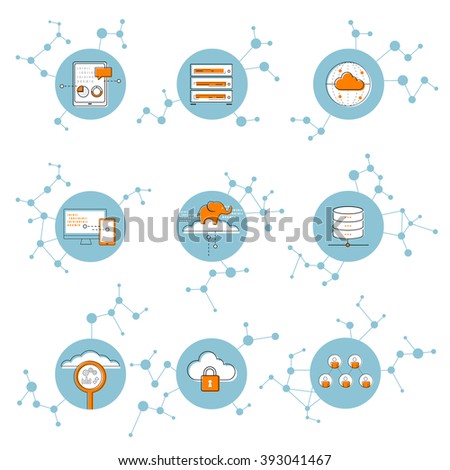 icons network connection concept, cloud computing, Big data, vector illustration