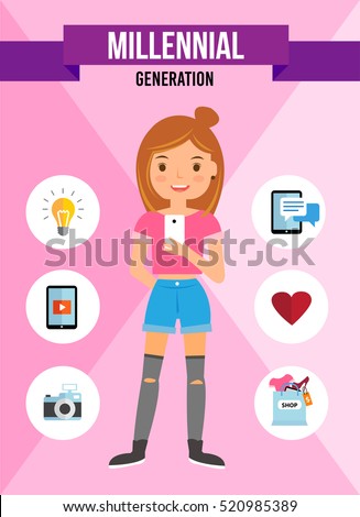 Millennial Generation cartoon character, infographic