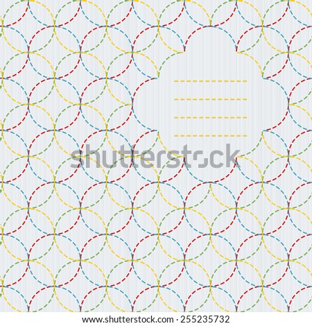 Traditional Japanese Embroidery Ornament with circles and place for your text. Seamless pattern. Text frame. Sashiko motif - diamonds. Abstract. Needlework texture. Can be used as seamless pattern.