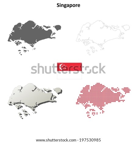 Singapore blank detailed outline map set - vector version