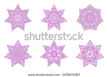 Abstract floral mosaic star symbol template set - ornamental geometrical vector design element from curved shapes