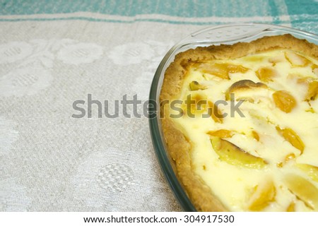Handmade apple pie/cake, background (selective focus)