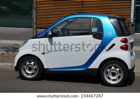 DRESDEN, GERMANY --24 JULY 2013-- Car2Go, a subsidiary of Daimler, provides carsharing services in European and North American cities. It rents exclusively Smart ForTwo cars.