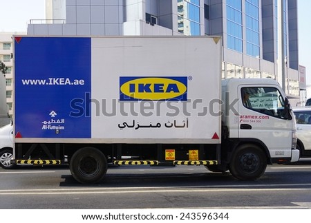 DUBAI, UNITED ARAB EMIRATES --22 DECEMBER 2014-- An IKEA truck makes a delivery in the busy, modern city of Dubai in the United Arab Emirates (UAE).
