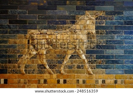 BERLIN, GERMANY  22 JANUARY 2015  The Pergamon Museum in Berlin, which houses monumental exhibits such as Babylon\'s Ishtar Gate and its colorful ceramic motifs, is undergoing renovations until 2020.