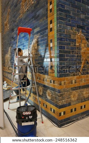 BERLIN, GERMANY  22 JANUARY 2015  The Pergamon Museum in Berlin, which houses monumental exhibits such as Babylon\'s Ishtar Gate and its colorful ceramic motifs, is undergoing renovations until 2020.