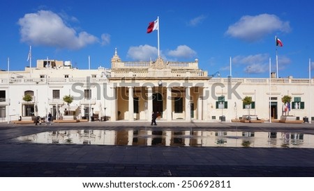 VALLETTA, MALTA --27 JANUARY 2015-- The Main Guard building, located in St George's square opposite the Grand Master's Palace in Valletta, was built in 1603 to house the palace guards.