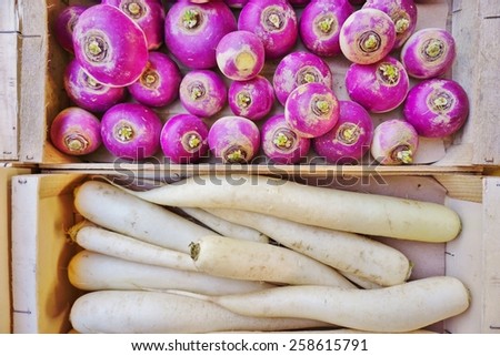 Fresh root vegetables at a French farmers\' market