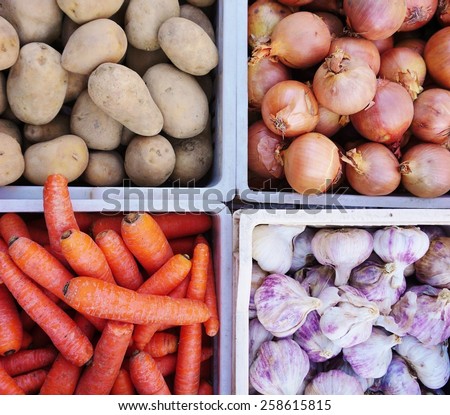 Fresh root vegetables at a French farmers' market