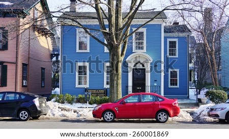 PRINCETON, NJ -8 MARCH 2015- Editorial: Nassau Street is the main commercial street in the university town of Princeton, NJ, and the symbolic separation between town and gown.