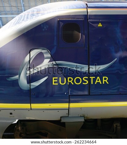 LONDON, ENGLAND -11 MARCH 2015- Editorial: The Eurostar high-speed bullet train, which connects Paris Gare du Nord to London St. Pancras station, celebrated its 20th anniversary in November 2014.