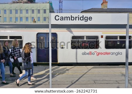 LONDON, ENGLAND -15 MARCH 2015- Editorial: Abellio Greater Anglia trains bound for Cambridge, England, depart London from the Liverpool Street station.