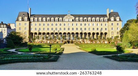 RENNES, FRANCE -29 DECEMBER 2014- Editorial: Built in 1670, the St George Palace (Palais Saint Georges), a former abbey residence, has been listed as a French national historical monument since 1930.