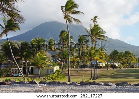 ST JAMES, NEVIS -20 MAR 2014- Built on the windward north side of the Caribbean island of Nevis, the Nesbit Plantation Beach Club is now a hotel.