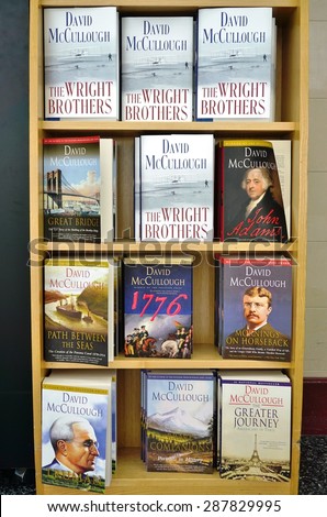 CHICAGO, IL -16 MAY 2015- Books by American historian and Pulitzer prize winner David McCullough are on display in a bookstore.