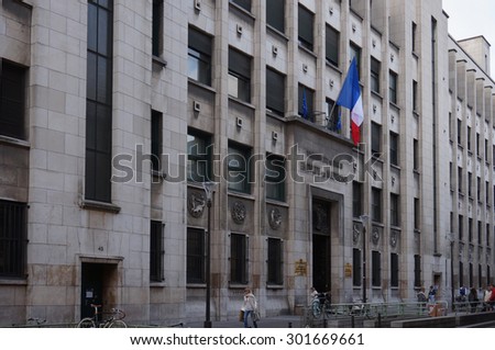 PARIS, FRANCE - 8 JULY 2015- The Paris Faculte de Medecine medical school, a department of the Universite Rene Descartes (Paris V), is located on rue des Saints Peres street in the 7th arrondissement.