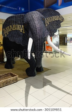 JOHANNESBURG, SOUTH AFRICA -5 JUNE 2015- An elephant sculpture serves as advertisement for the Amarula liqueur, a South African alcoholic drink made from marula fruit, also called Elephant Tree.