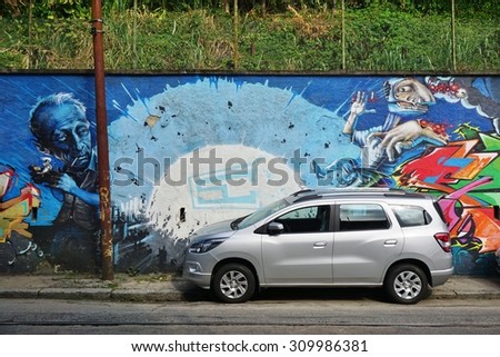 RIO DE JANEIRO, BRAZIL -25 JULY 2015- Graffiti street art murals line the streets and back alleys of Rio de Janeiro, especially in the Santa Teresa and Lapa neighborhoods.
