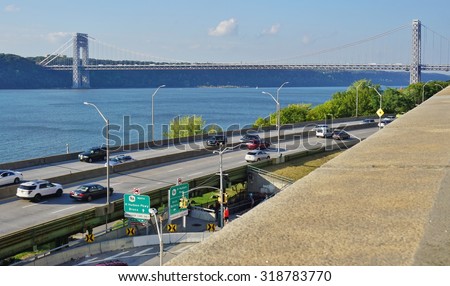 NEW YORK, NY -19 SEPTEMBER 2015- The George Washington Bridge (GWB), managed by the Port Authority of New York and New Jersey, links New Jersey and New York over the Hudson River.
