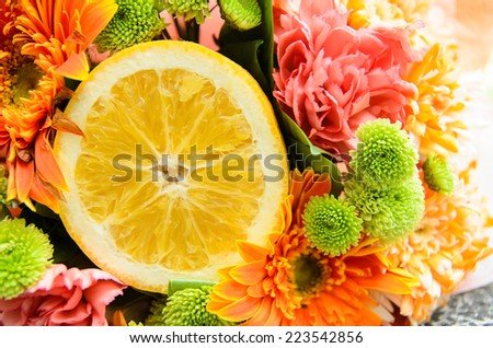 colorful flower bouquet with half of orange