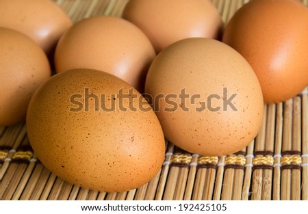 Close up of eggs on bamboo mat for  cook.