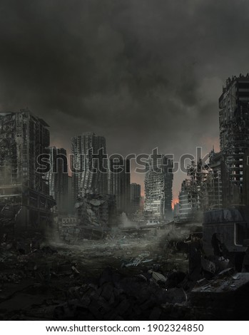 3d illustration of a lifeless ruined cityscape.