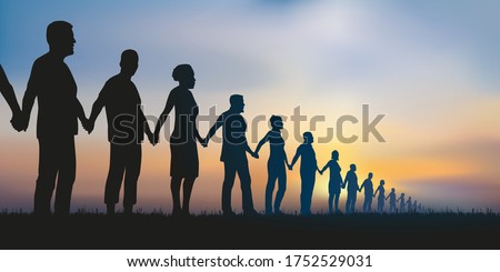 Concept of the human chain and solidarity with a group of aligned people who join hands to show that unity is strength. Foto stock © 