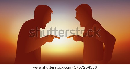 Concept of intolerance with a disagreement that turns into an argument between two angry men, who are opposing on a subject of contention. Сток-фото © 